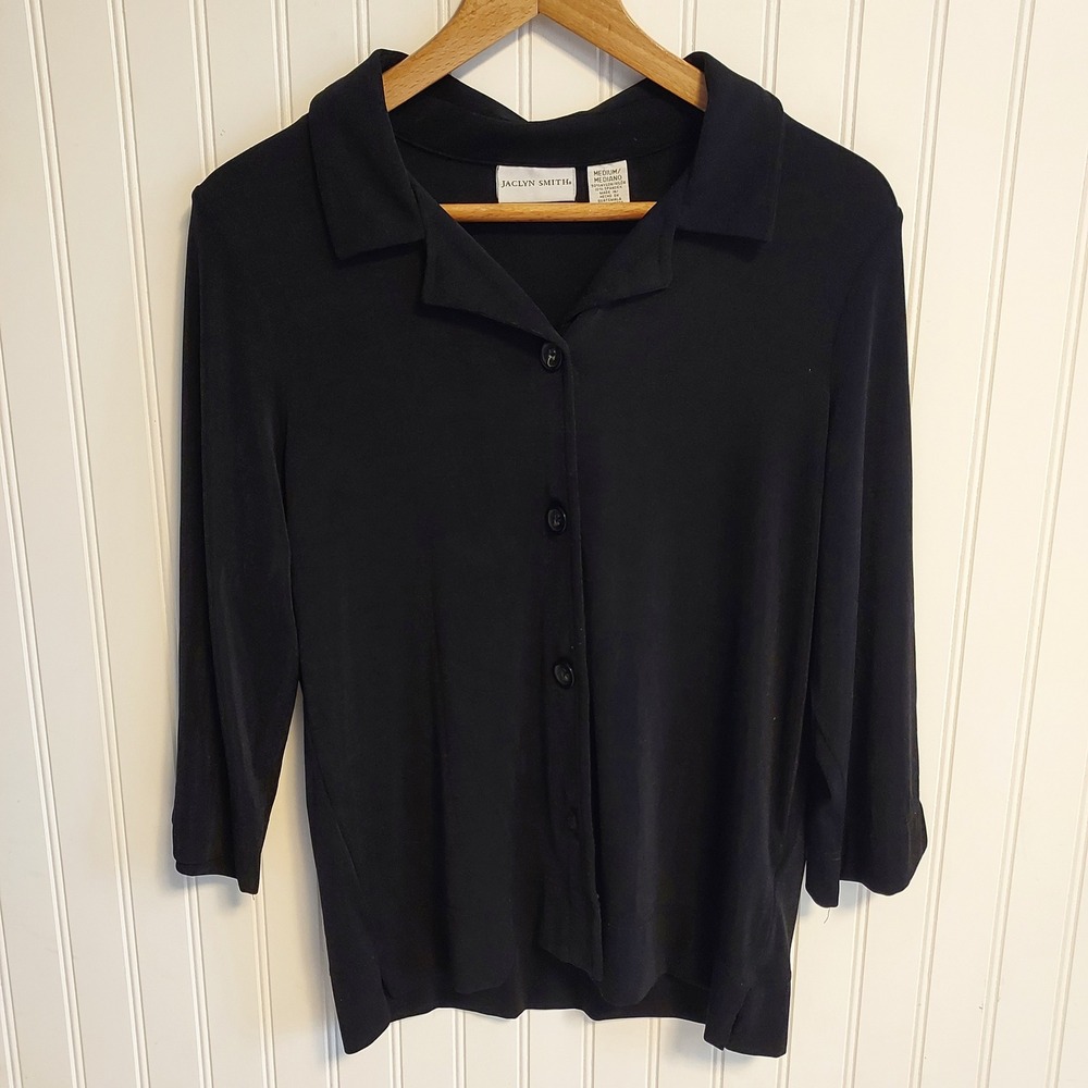 Jaclyn Smith Medium Button Down Stretchy‎ Slinky Travel Black